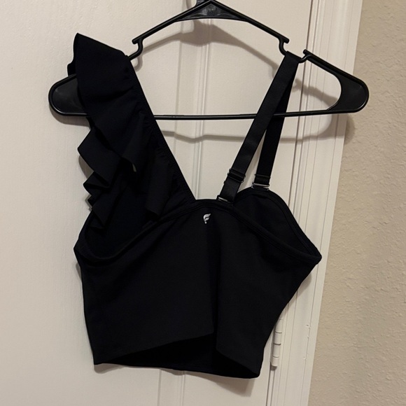 Fabletics Black One-Shoulder Ruffle Crop Cami - Picture 3 of 3